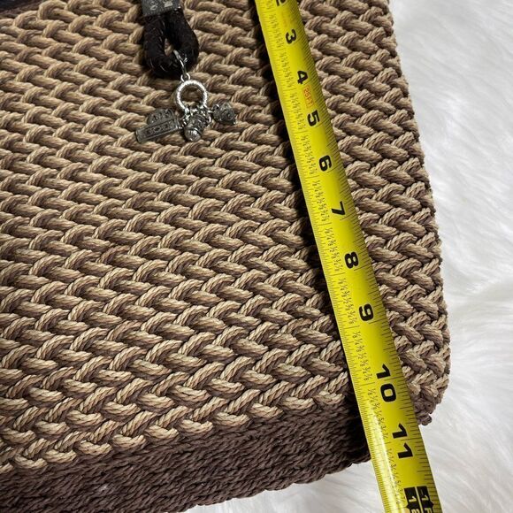Brighton leather brown and brown woven straw shoulder bag silver tone accent - Picture 5 of 11